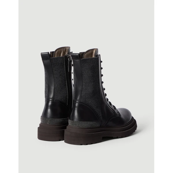Matte calfskin and flannel boots in Black - Image 3