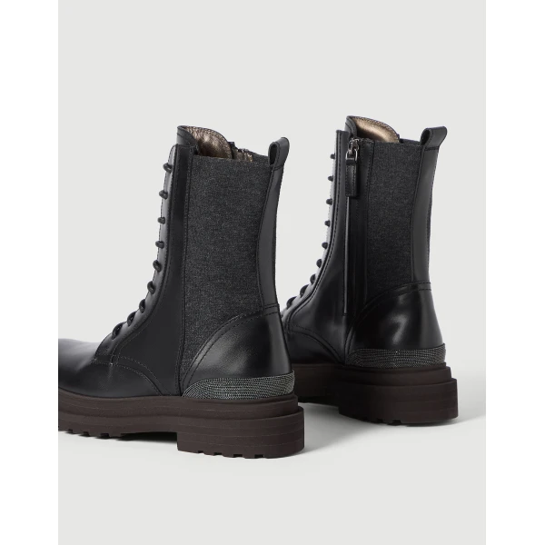 Matte calfskin and flannel boots in Black - Image 4