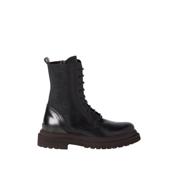 Matte calfskin and flannel boots in Black