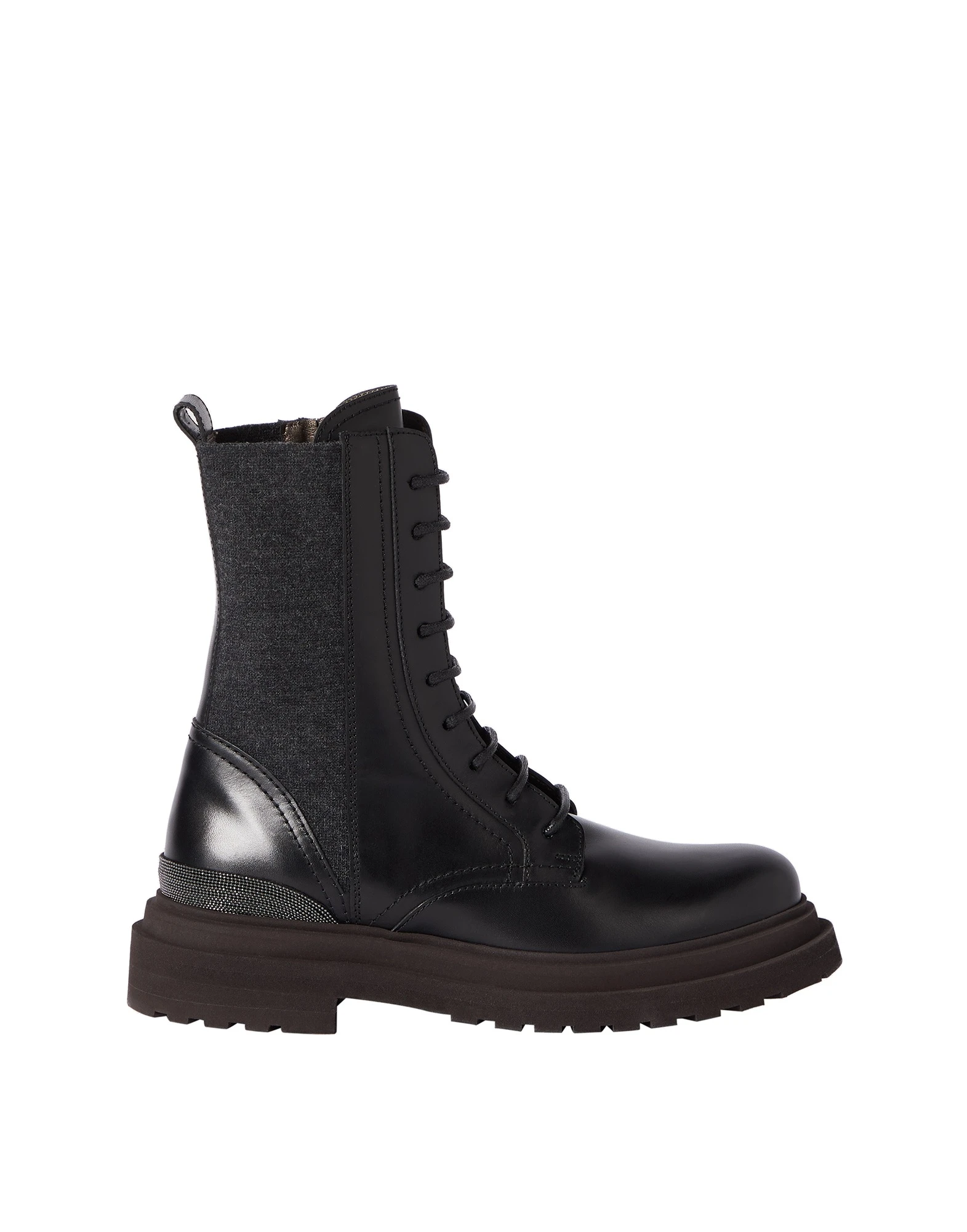 Brunello Cucinelli Matte calfskin and flannel boots in Black | Buy Boots at Coveti Brunello Cucinelli Matte calfskin and flannel boots in Black