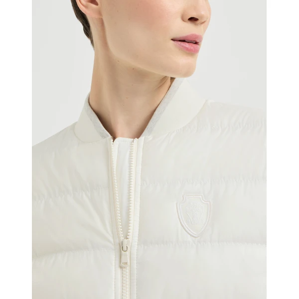Brunello Cucinelli Matte nylon down jacket with logo in Milk
