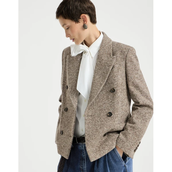 Brunello Cucinelli Mélange diagonal blazer in Brown