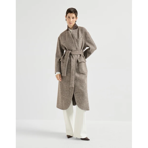 Brunello Cucinelli Mélange diagonal coat in Brown