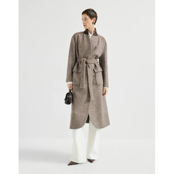 Brunello Cucinelli Mélange diagonal coat in Brown