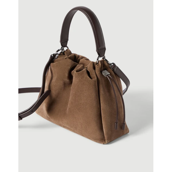 Mellow small bucket bag in suede in Caramel - Image 3