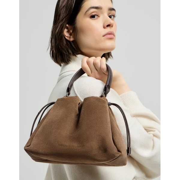 Mellow small bucket bag in suede in Caramel - Image 4
