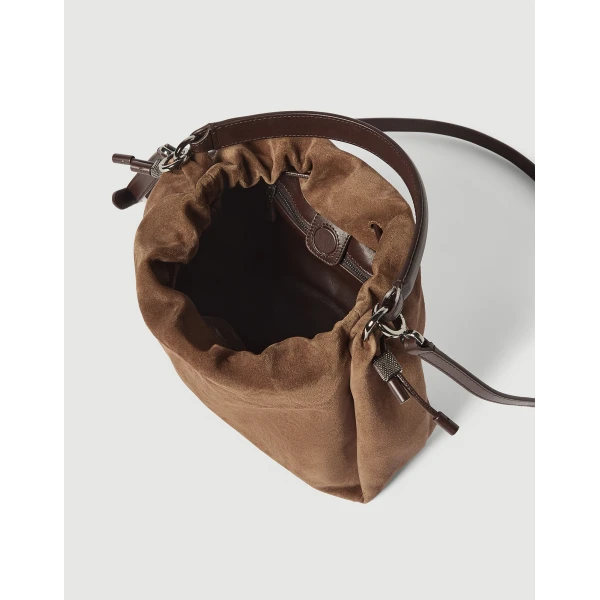 Mellow small bucket bag in suede in Caramel - Image 5