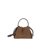 Brunello Cucinelli Mellow small bucket bag in suede in Caramel