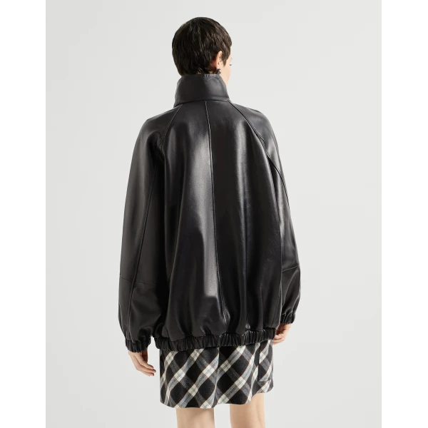 Nappa leather bomber jacket in Black - Image 3