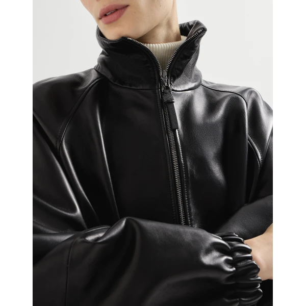 Nappa leather bomber jacket in Black - Image 4