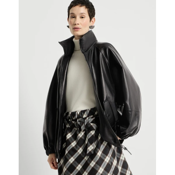 Nappa leather bomber jacket in Black - Image 5