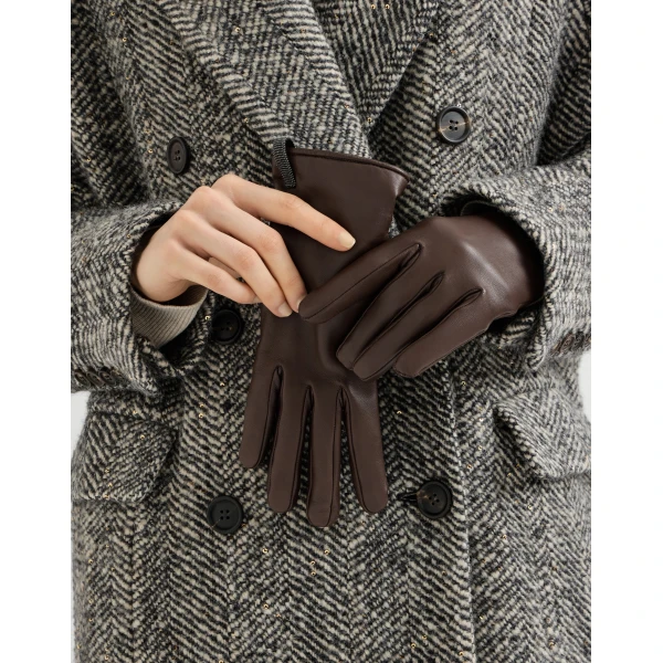 Brunello Cucinelli Nappa leather gloves in Brown, view 3 | Gloves | Coveti