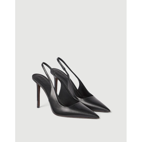Nappa leather heels with monili in Black - Image 2