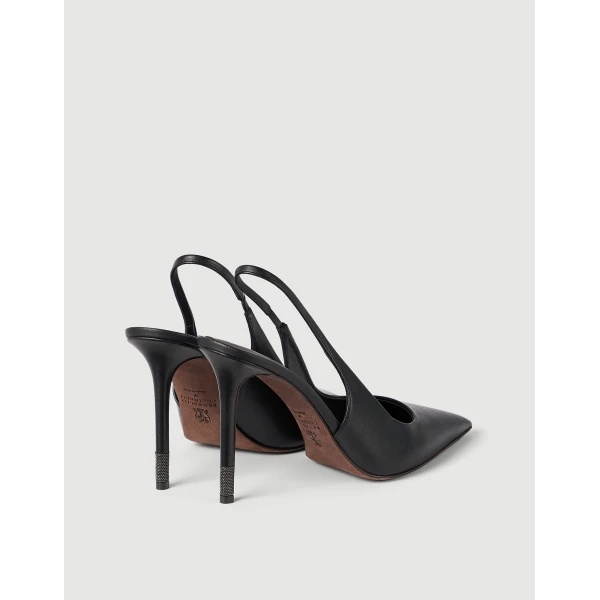 Nappa leather heels with monili in Black - Image 3