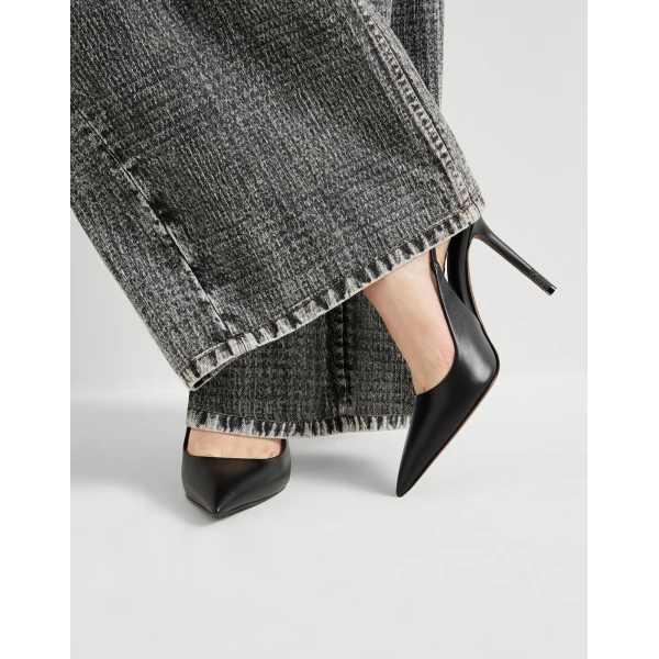 Nappa leather heels with monili in Black - Image 5