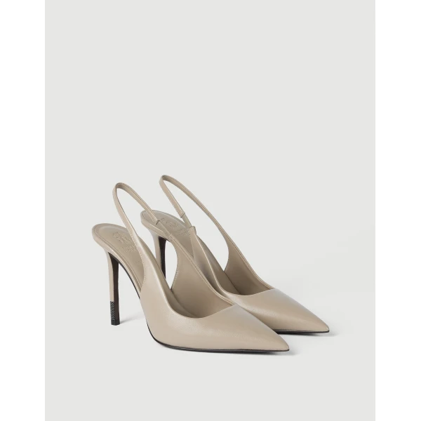 Nappa leather heels with monili in Buff - Image 2