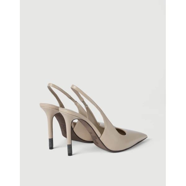 Nappa leather heels with monili in Buff - Image 3
