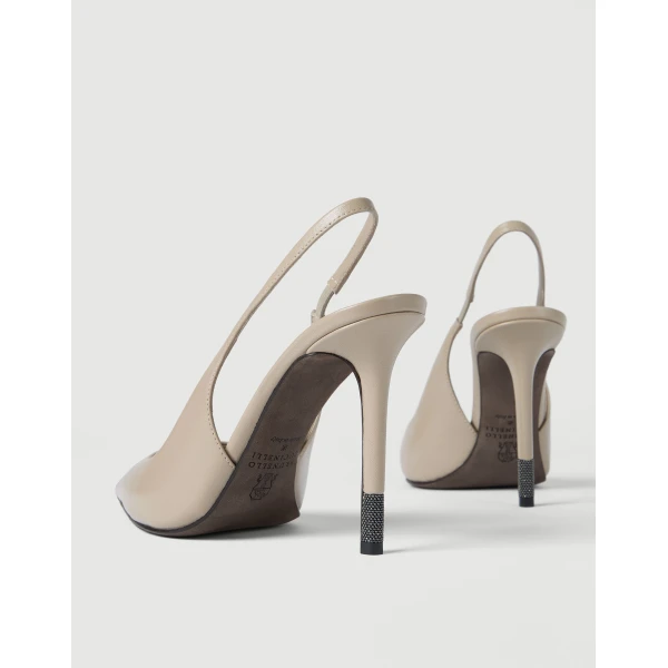 Nappa leather heels with monili in Buff - Image 4
