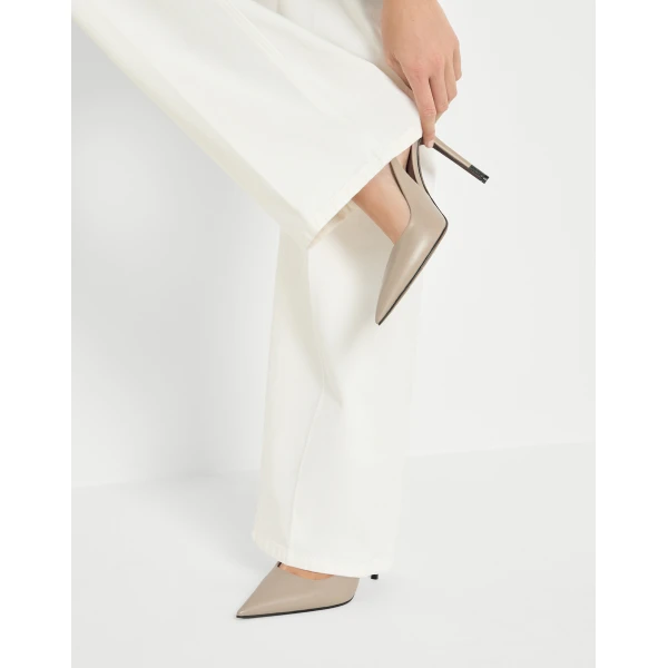 Nappa leather heels with monili in Buff - Image 5
