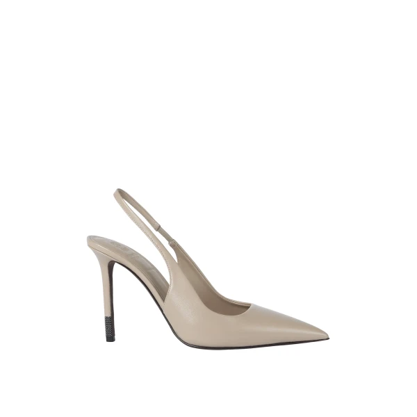Nappa leather heels with monili in Buff
