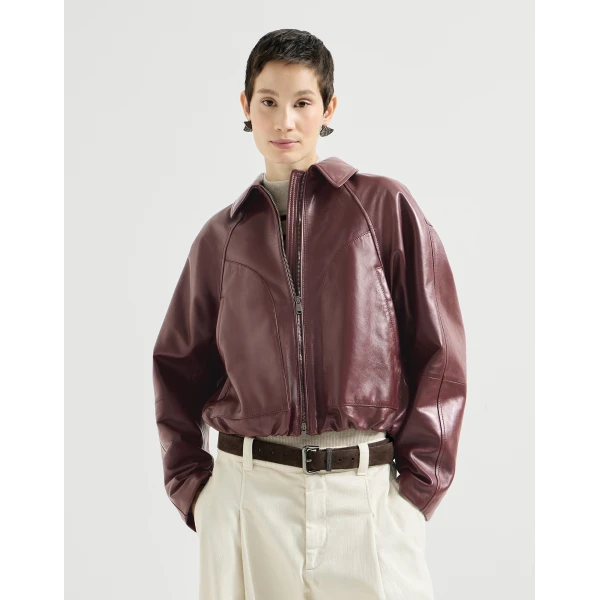 Nappa leather jacket in Burgundy - Image 2