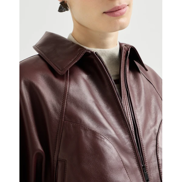 Nappa leather jacket in Burgundy - Image 4