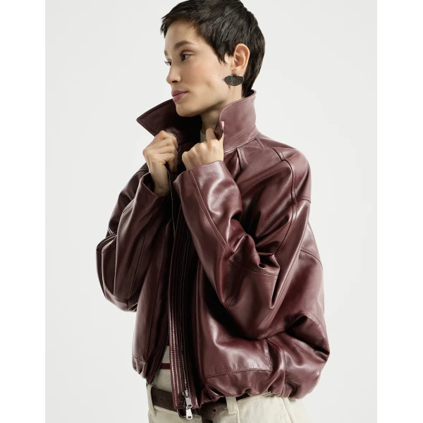 Nappa leather jacket in Burgundy - Image 5