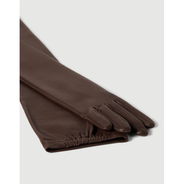 Brunello Cucinelli Nappa long gloves in Rust Brown, view 2 | Gloves | Coveti