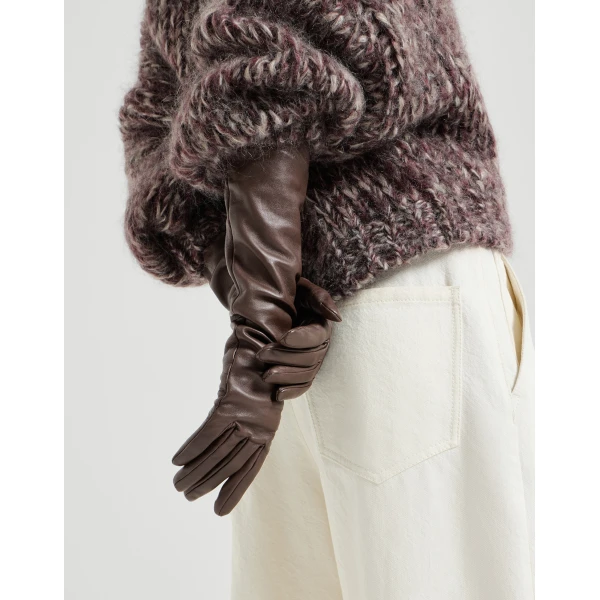 Brunello Cucinelli Nappa long gloves in Rust Brown, view 3 | Gloves | Coveti