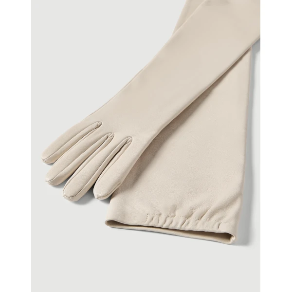Brunello Cucinelli Nappa long gloves in White, view 2 | Gloves | Coveti