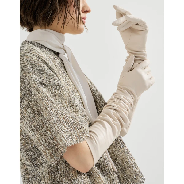 Brunello Cucinelli Nappa long gloves in White, view 3 | Gloves | Coveti