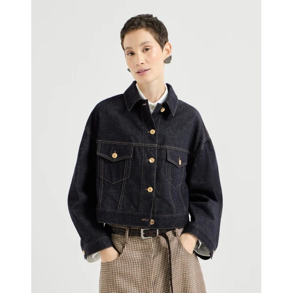 Brunello Cucinelli No-fade denim outerwear jacket with monili in Denim, view 2 | Jackets | Coveti