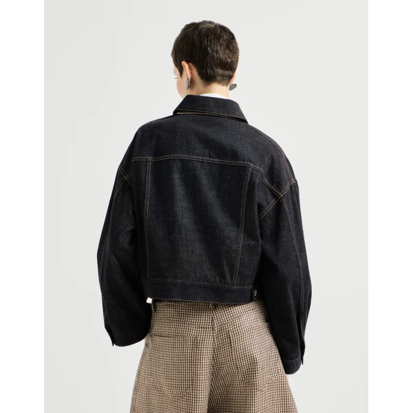 Brunello Cucinelli No-fade denim outerwear jacket with monili in Denim, view 3 | Jackets | Coveti