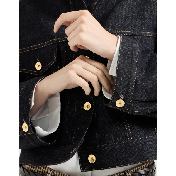 Brunello Cucinelli No-fade denim outerwear jacket with monili in Denim, view 4 | Jackets | Coveti