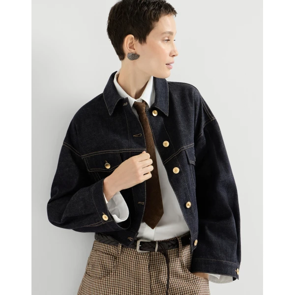 Brunello Cucinelli No-fade denim outerwear jacket with monili in Denim, view 5 | Jackets | Coveti