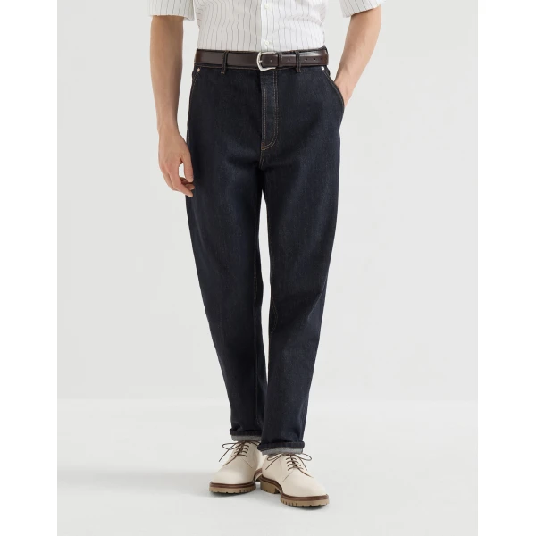 Brunello Cucinelli No-fade denim trousers in Dark Denim, view 2 | Jeans | Coveti