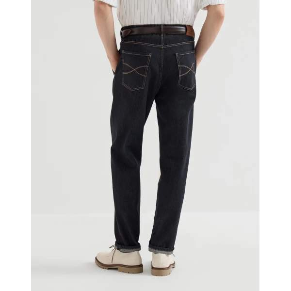 Brunello Cucinelli No-fade denim trousers in Dark Denim, view 3 | Jeans | Coveti