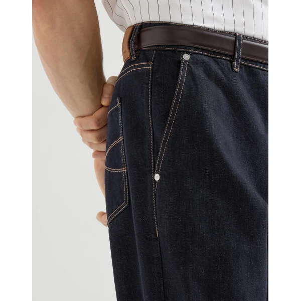 Brunello Cucinelli No-fade denim trousers in Dark Denim, view 4 | Jeans | Coveti