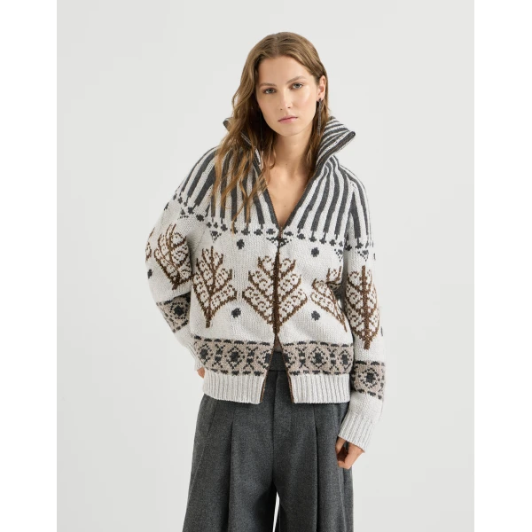 Brunello Cucinelli Nordic heritage cardigan in Pearl, view 2 | Cardigan | Coveti