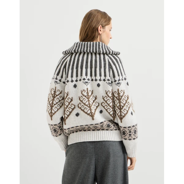 Brunello Cucinelli Nordic heritage cardigan in Pearl, view 3 | Cardigan | Coveti