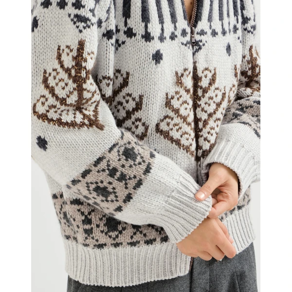 Brunello Cucinelli Nordic heritage cardigan in Pearl, view 4 | Cardigan | Coveti