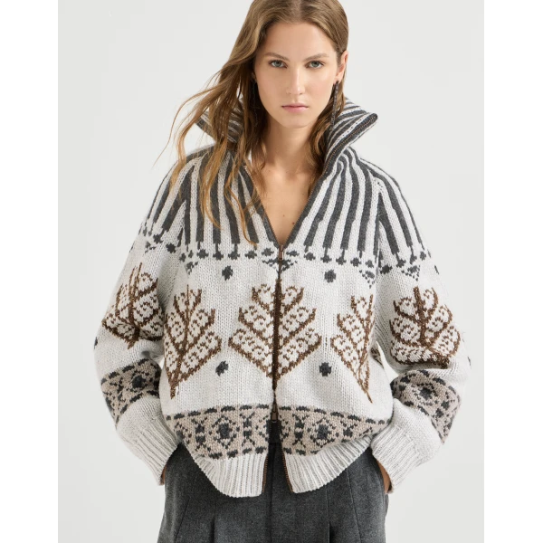 Brunello Cucinelli Nordic heritage cardigan in Pearl, view 5 | Cardigan | Coveti