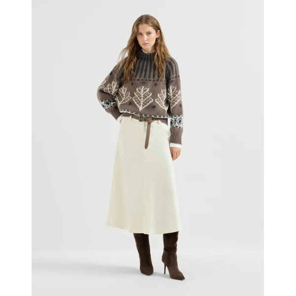 Brunello Cucinelli Nordic heritage high-neck sweater in Light Brown, view 6 | Sweaters | Coveti