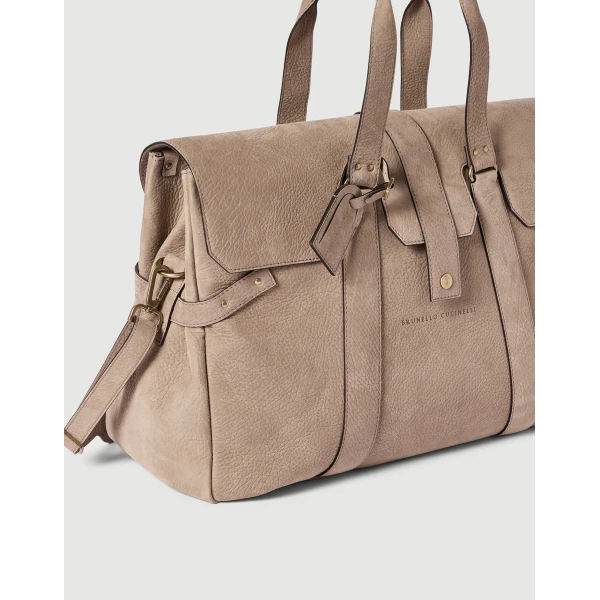 Brunello Cucinelli Nubuck Country Weekender bag in Brown, view 3 | Travel Bags | Coveti