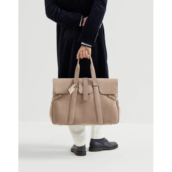 Brunello Cucinelli Nubuck Country Weekender bag in Brown, view 4 | Travel Bags | Coveti