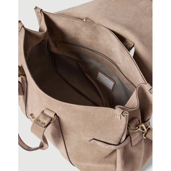 Brunello Cucinelli Nubuck Country Weekender bag in Brown, view 5 | Travel Bags | Coveti