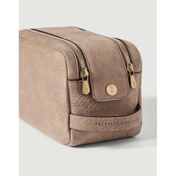 Brunello Cucinelli Nubuck beauty case in Brown, view 3 | Cases | Coveti