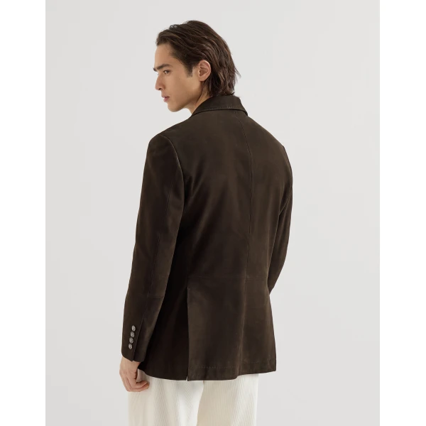 Brunello Cucinelli Nubuck blazer with peak lapels in Brown, view 3 | Blazers | Coveti