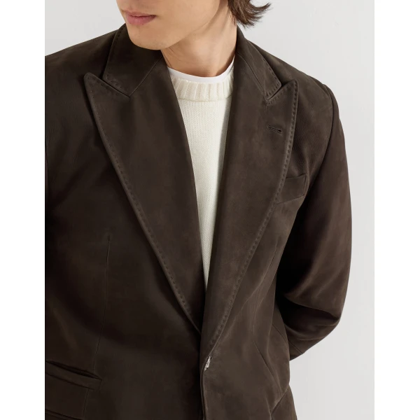 Brunello Cucinelli Nubuck blazer with peak lapels in Brown, view 4 | Blazers | Coveti
