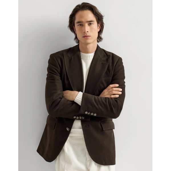 Brunello Cucinelli Nubuck blazer with peak lapels in Brown, view 5 | Blazers | Coveti